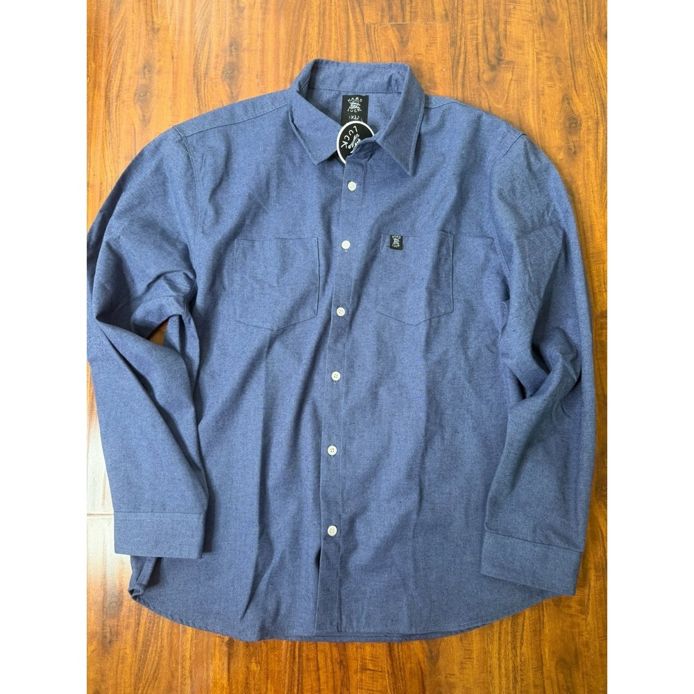 NWT Hard Luck Flannel Shirt Mens SZ XL Button Solid Blue Long Sleeve Biker